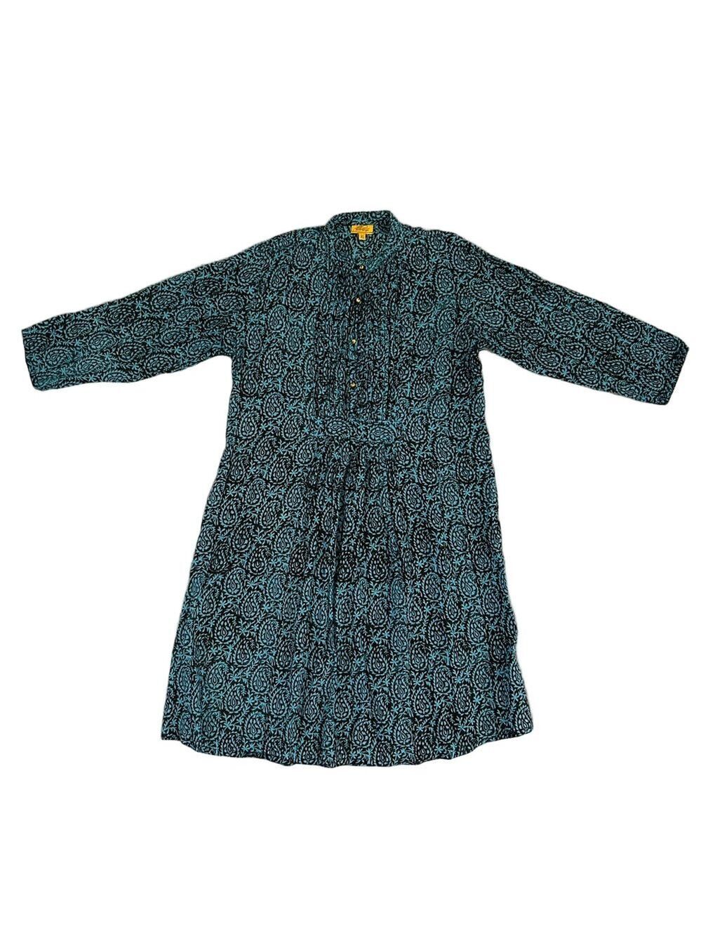 Roberta Roller Rabbit Three Quarter Sleeve Black and Teal Patterned Tunic - XS